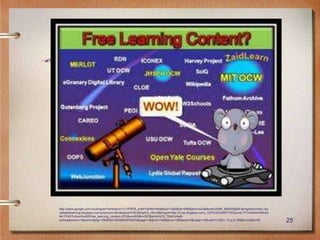 http://www.google.com.my/imgres?hl=en&rlz=1C1PRFB_enMY444MY444&biw=1280&bih=666&tbm=isch&tbnid=ZkNK_889XiS8pM:&imgrefurl=http://so
cialweblearning.blogspot.com/p/oerocw.html&docid=DAU8k5pKQ_HoLM&imgurl=http://2.bp.blogspot.com/_337GUHQH0FY/SFjUc4LYY1I/AAAAAAAAA
84/TPxR7yXwxII/s400/free_learning_content.JPG&w=400&h=307&ei=bVitT6_TB42JrAeB-
onhAw&zoom=1&iact=rc&sig=108595210369592970870&page=1&tbnh=145&tbnw=189&start=0&ndsp=15&ved=1t:429,r:14,s:0,i:99&tx=22&ty=93         25
 