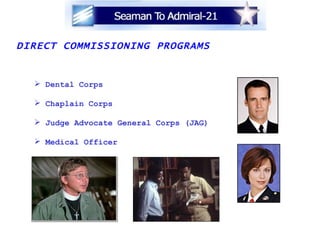 DIRECT COMMISSIONING PROGRAMS Dental Corps Chaplain Corps Judge Advocate General Corps (JAG) Medical Officer 