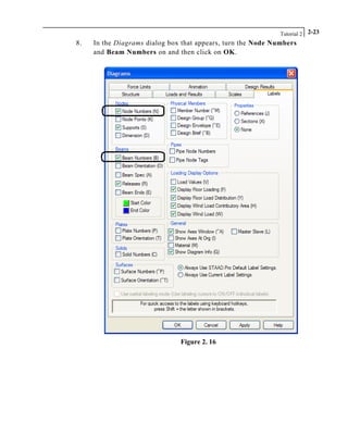 Tutorial 2 2-23
8. In the Diagrams dialog box that appears, turn the Node Numbers
and Beam Numbers on and then click on OK.
Figure 2. 16
 