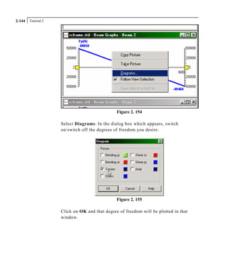 Tutorial 22-144
Figure 2. 154
Select Diagrams. In the dialog box which appears, switch
on/switch off the degrees of freedom you desire.
Figure 2. 155
Click on OK and that degree of freedom will be plotted in that
window.
 