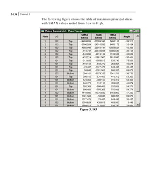 Tutorial 33-134
The following figure shows the table of maximum principal stress
with SMAX values sorted from Low to High.
Figure 3. 145
 
