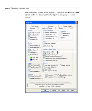 Frequently Performed TasksFPT-54
3. The dialog box shown below appears. Switch on the Load Values
option under the Loading Display Options category as shown
below.
 