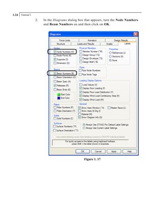 Tutorial 11-24
2. In the Diagrams dialog box that appears, turn the Node Numbers
and Beam Numbers on and then click on OK.
Figure 1. 17
 