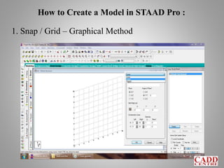 How to Create a Model in STAAD Pro :
1. Snap / Grid – Graphical Method
 