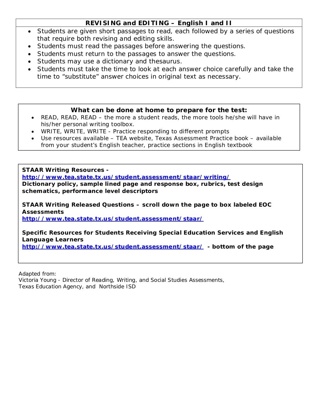 Staar Writing Eocparentnight Handout