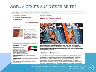 WORUM GEHT’S AUF DIESER SEITE?




         LOKALRUNDFUNKTAGE NÜRNBERG 2012 | STAATS-CONSULT.DE
                                              | ASTRID STAATS   35
 