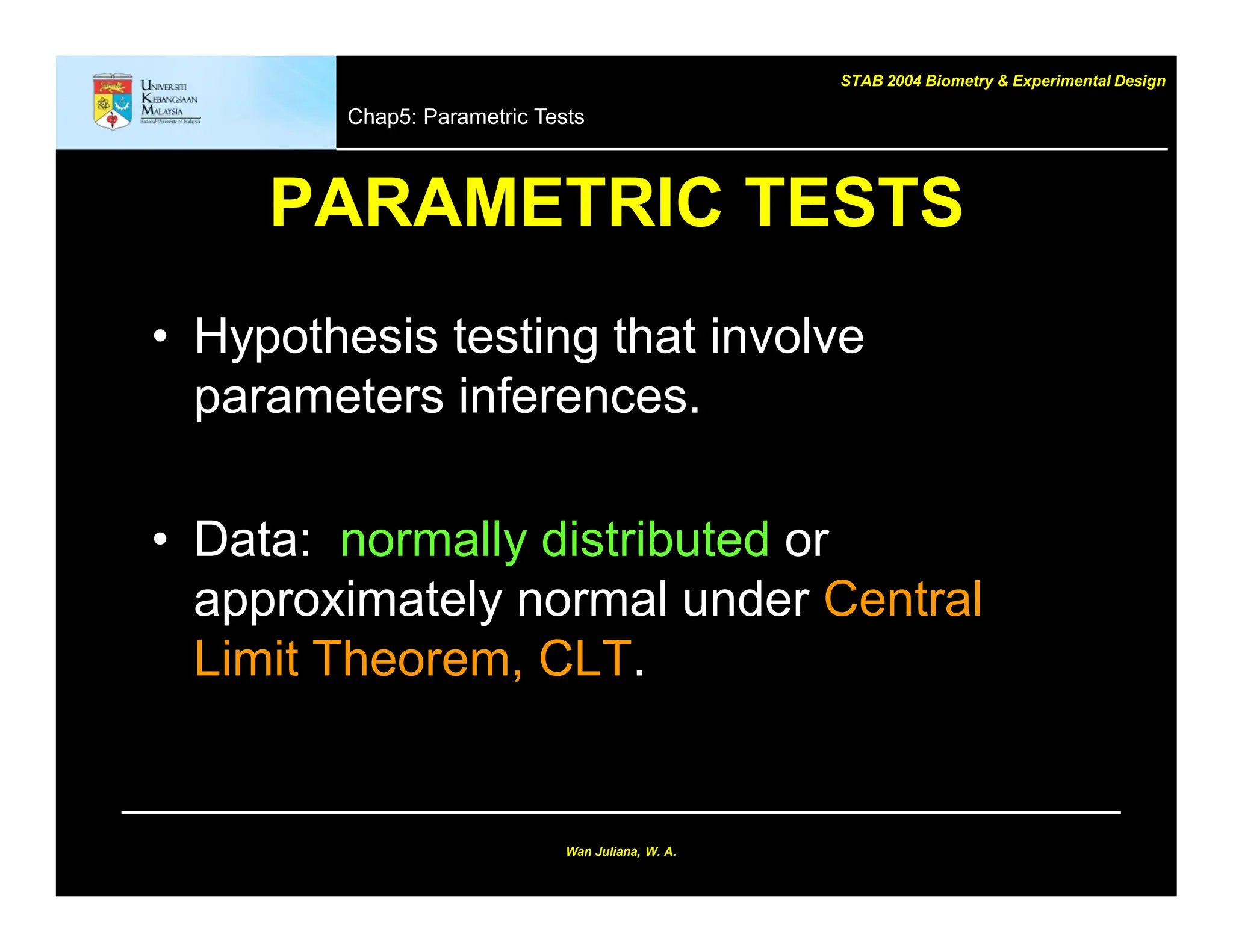 chapter 5 Introduction to hypothesis testing and parametric tests | PPT