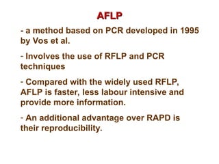 AFLP (Amplified Fragment Length Polymorphism ) description | PPT