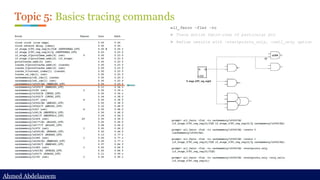 Ahmed Abdelazeem
Ahmed Abdelazeem
all_fanin -flat -to
➢ Trace entire fanin-cone of particular pin
➢ Refine results with –startpoints_only, -cell_only option
Topic 5: Basics tracing commands
 