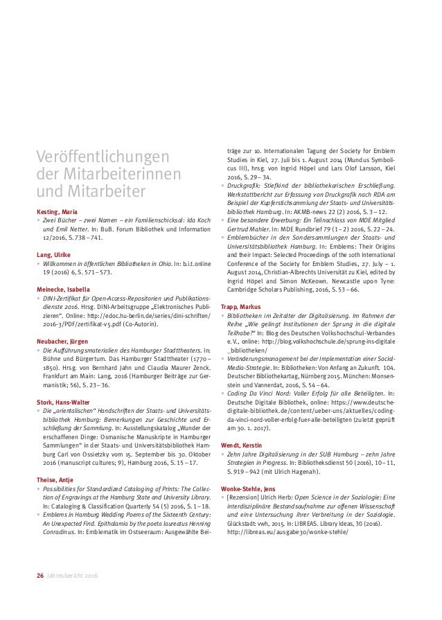 Jahresbericht 2016 Der Stabi Hamburg