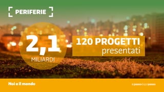 Periferie
Noi e il mondo
2,1miliardi
120 progetti
presentati
 