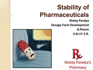 Stability of
Pharmaceuticals
Malay Pandya
Dosage Form Development
B.Pharm
K.B.I.P. E.R.
 