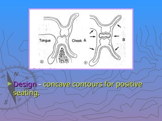 ►Design
Design –
– concave contours for positive
concave contours for positive
seating.
seating.
 