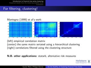 Introduction to ﬁnancial time series clustering
Empirical results from the clustering stability study
Conclusion
For ﬁlter...