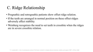 C. Ridge Relationship
• Prognathic and retrognathic patients show offset ridge relation.
• If the teeth are arranged in no...