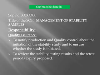 Stability Sample Intimation Stability studies of API in bulk pharmaceutical industries | PPTX