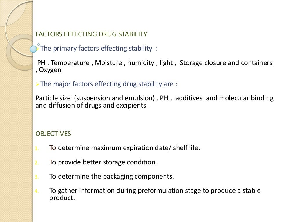 Stability studies of drugs
