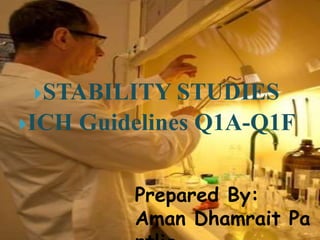 STABILITY STUDIES
ICH Guidelines Q1A-Q1F
Prepared By:
Aman Dhamrait Pa
 