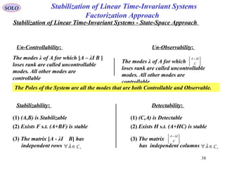 Uncontrolable Ia Matrix Stabilization of linear time invariant systems, Factorization Approach ...