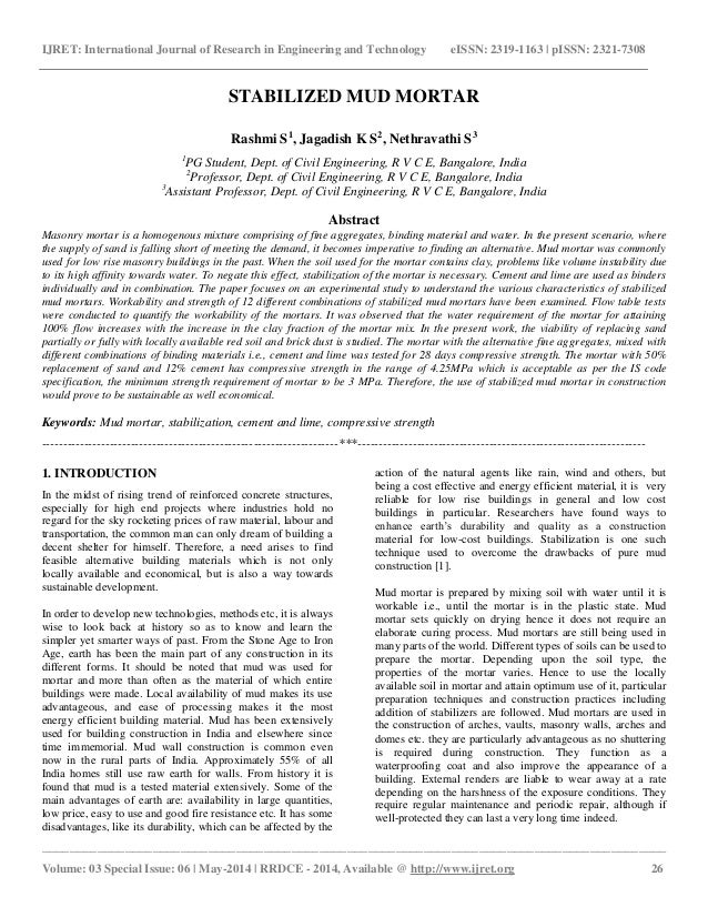 Stabilized mud mortar