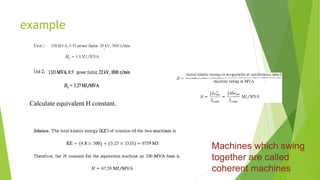 example
Calculate equivalent H constant.
Machines which swing
together are called
coherent machines
 
