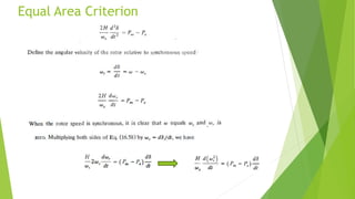  Swing equation of a machine connected to infinite bus
Equal Area Criterion
 