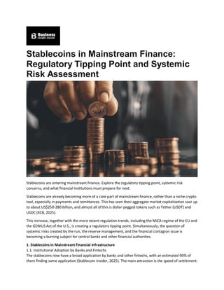 Stablecoin Risk Management Stablecoins in Finance: Managing Risks and Regulatory Challenges | PDF