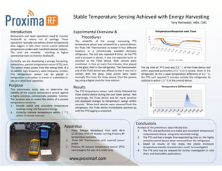 Stable Temperature Sensing Achieved with Energy Harvesting
                                                                                                                                                    Terry Rachwalski, MBA, CMC


Introduction                                             Experimental Overview &
Restaurants and retail operations need to monitor
foodstuffs to reduce risk of spoilage. These
                                                             Procedures
                                                           The reliability of the energy harvesting PTS
operations typically use battery driven temperature
                                                           temperature sensor was compared to a control device,
data loggers in cold chain transit and/or tethered
                                                           the Fluke 54II Thermometer as tested in four different
temperature probes with handheld devices indoors.
                                                           locations in a commercially available domestic
The units are unwieldy         resulting in higher
                                                           refrigerator. The test was repeated 4 times. As the PTS
operational costs to monitor foodstuffs.
                                                           card is encased in plastic, it was not expected to be as
Currently, we are developing a energy harvesting,          sensitive as the Fluke device. Both sensors were
battery-less, passive temperature sensor (PTS) card.       monitored in free air every five minutes, then placed
The sensor draws power from the energy field of a          on the glass shelf in the refrigerator. The thermometer        The lag time of PTS card was 0.3 ° C of the Fluke device and
13.56MHz high frequency radio frequency emitter.           end of the Fluke device was affixed so that it was not in      within expected parameters of 1 ° C as it cooled down in the
This temperature sensor can be placed in                   contact with the glass. Data points were taken                 refrigerator. At the a peak temperature difference of 6.5 ° C,
refrigeration units either in-transit or embedded in-      manually first from the Fluke device, then the passive         the PTS card required 5 minutes outside the refrigerator to
situ at a retail food operation.                           tag using a digital clock for time interval.                   stabilize to within 1.5 ° C of the control device.
Purpose                                                  Results
This preliminary study was to determine the
                                                           The PTS temperature sensor card closely followed the
stability of the passive temperature sensor against
                                                           Fluke control device during the cool down period. Not
a highly sensitive, commercially available monitor.
                                                           surprisingly, the Fluke device was far more sensitive
The purpose was to assess the ability of a passive
                                                           and displayed changes to temperature swings within
temperature sensor to:
                                                           seconds. When both devices were removed from the
1. Provide stable and consistent temperature
                                                           refrigerator, the Fluke device immediately warmed up
     readings using only harvested energy.
                                                           with the PTS lagging as expected.
2. Correctly indicate temperature within 1 ° C
     within 5 minute intervals.


                                                                                                                   Conclusions
                                                 Apparatus                                                             Analysis of the preliminary data indicate that:
                                                  1.    Psion Teklogix Workabout Pro3 with AV-X                        1. The PTS card performed as a stable and consistent temperature
                                                        13.56 MHz RFID HF Reader running Proxima RF                        measurement device using only harvested energy
                                                        temperature software.                                          2. The PTS card had a longer than expected lag time vs. the highly
                                                  2.     Fluke 54II Thermometer with external sensor                       sensitive control device when removed from the refrigerator.
                                                        probe.                                                         3. Based on results of this study, the plastic enclosure
                                                  3.    Proxima RF passive temperature sensor (PTS)                        temperature transfer characteristics could be investigated.
                                                        card (roughly the size of a credit card)                       4. The PTS card may be released for further investigation in cold
                                                                                                                           chain and food safety applications.
                                                        www.proximarf.com
 
