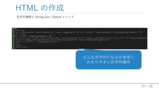 / 58
HTML 
29
ag String.Join / Select ᥽å
ɤФˤʤ뤫ǳ
狼䤹в
 