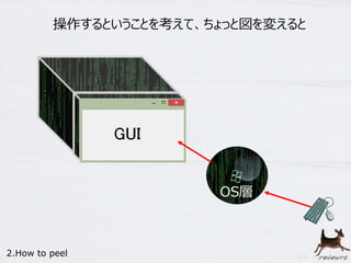 操作するということを考えて、ちょっと図を変えると 
OS層 
2.How to peel 
 