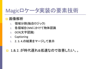 p 
1. Iָ(ԥå)
2. ICNNˤJR
3. OCR(JR)
4. Captioning
5. 2.	3.	4.νYީ`Ʊʾ
p 1.&	2.	rW&٤ʤΤǸƤ
Magic`gװҪؼg
 