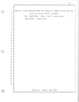 10
1 debtor, which should make him happy or happy as one can be.
2 Will you give notice, please.
3 MR. CHATFIELD: Yes, I will, your Honor.
4 THE COURT: Thank you.
5
6
7
8
9
10
11
12
13
14
15
16
17
18
19
20
21
22
2 3
24
25
26
27
28
Buford J. James , CSR 9296
 