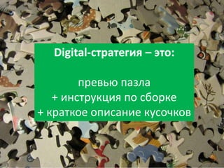 Digital-стратегия – это:
превью пазла
+ инструкция по сборке
+ краткое описание кусочков
 