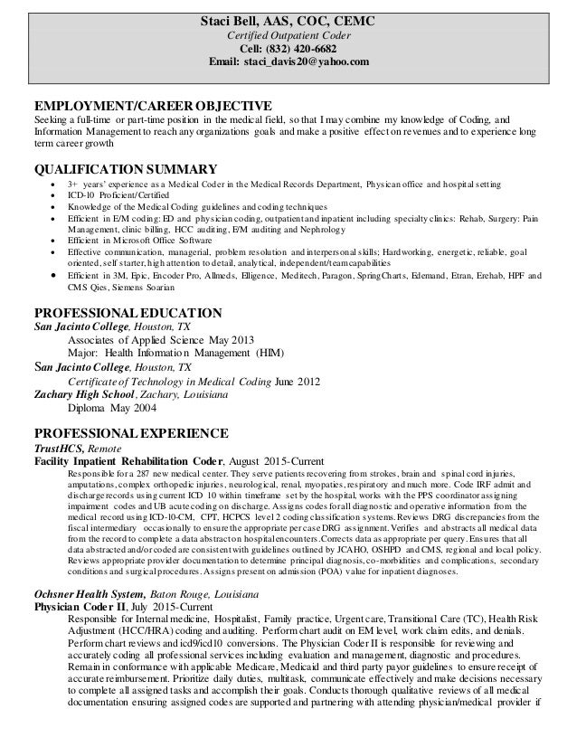 certified coder resume