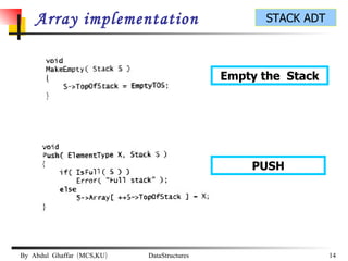 Array implementation Empty the  Stack PUSH 