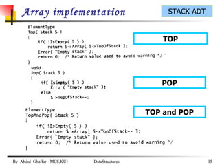 Array implementation TOP POP TOP and POP 