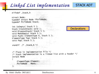 Linked List implementation Declarations 