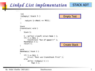 Linked List implementation Empty Test Create Stack 