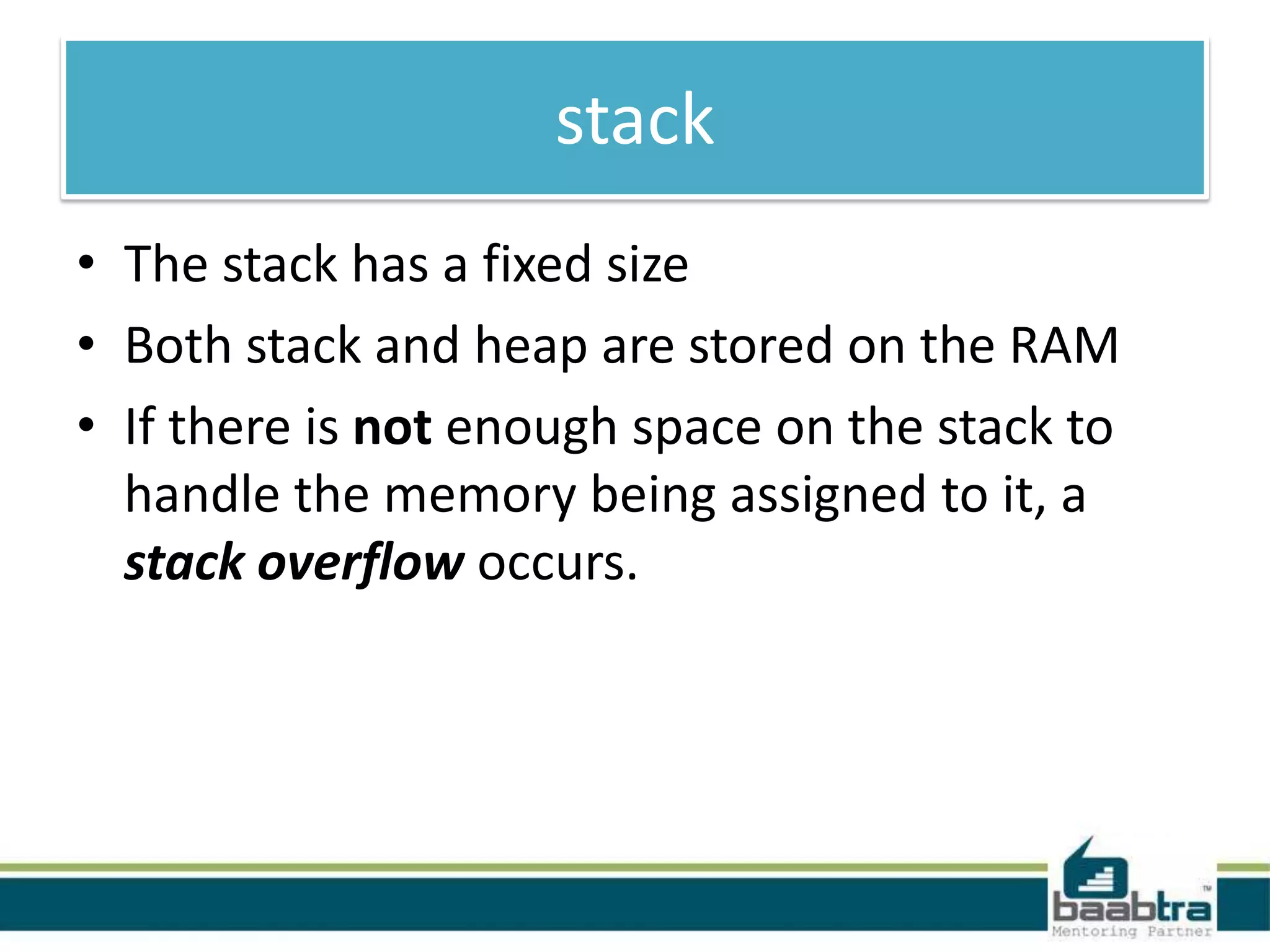 Stack and heap | PPTX | Data Storage and Warehousing | Computing