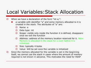 Stack Based Allocation Stack and heap allocation | PPT