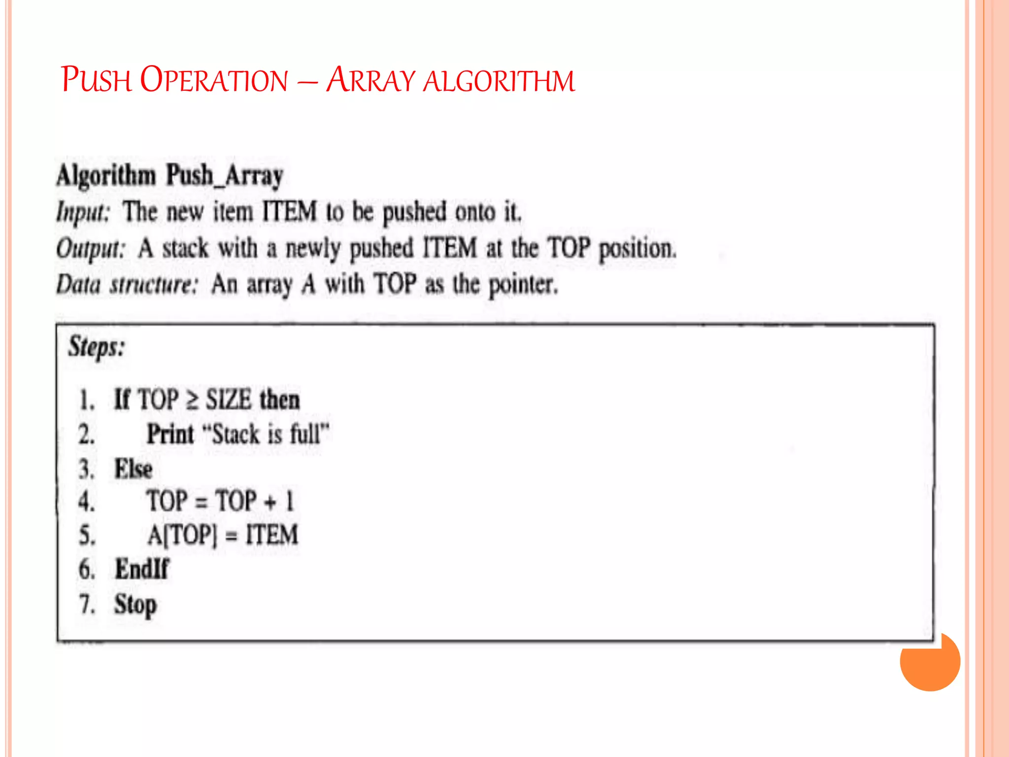 PUSH OPERATION – ARRAY ALGORITHM
 