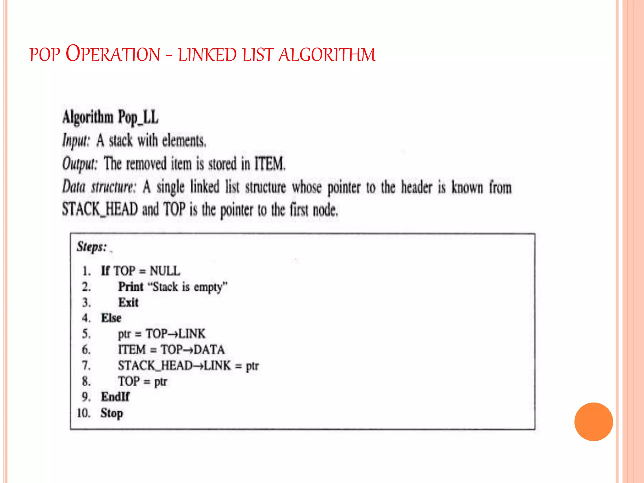 POP OPERATION - LINKED LIST ALGORITHM
 