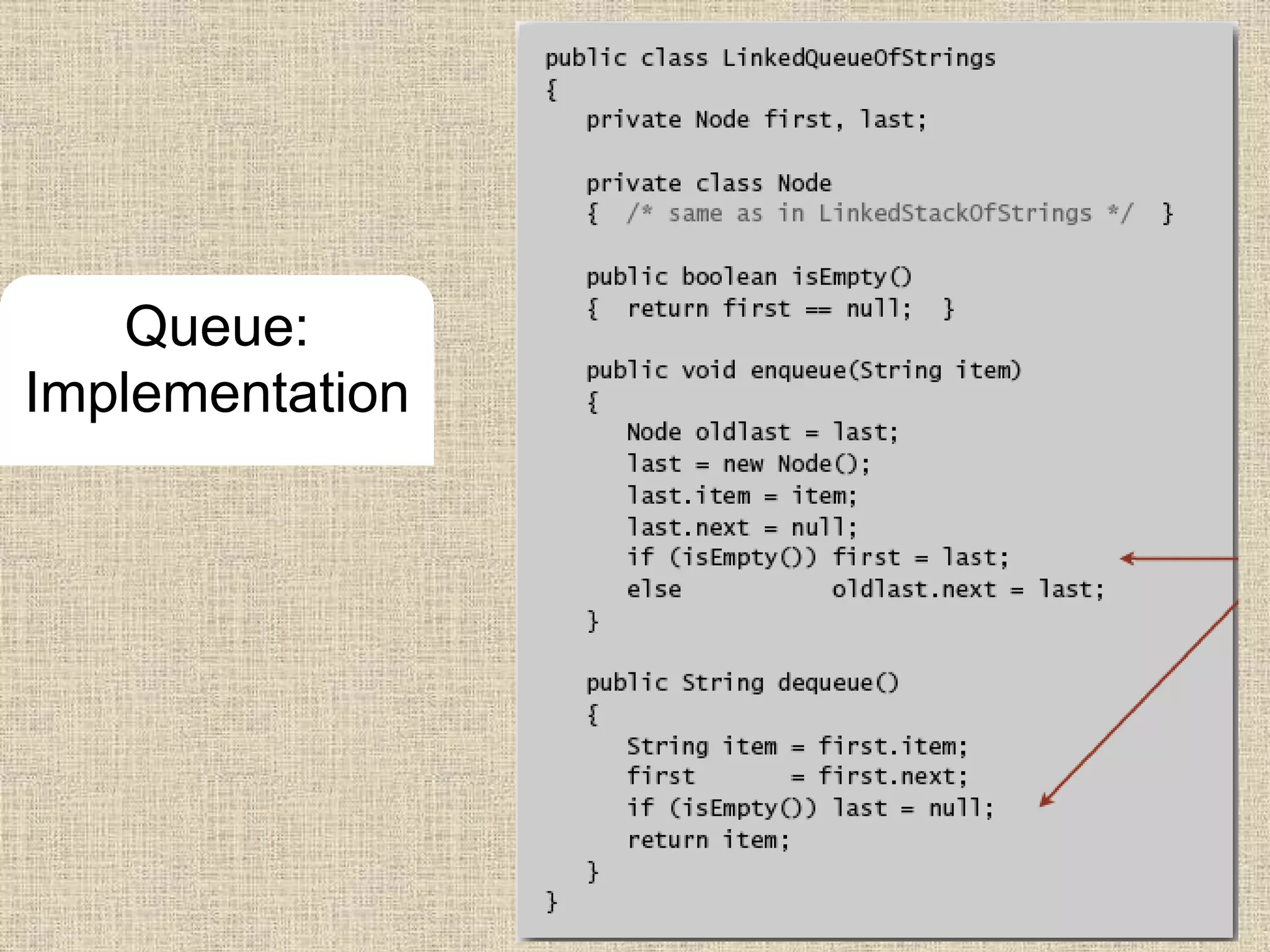 Queue:
Implementation
 