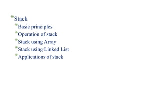 Operations on Stack, Stack using Array and Linked List | PPT | Free ...