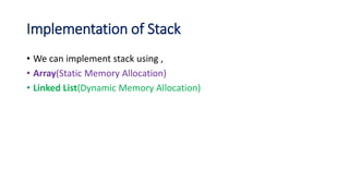 Operations on Stack, Stack using Array and Linked List | PPT | Free ...