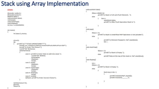 Operations on Stack, Stack using Array and Linked List | PPT