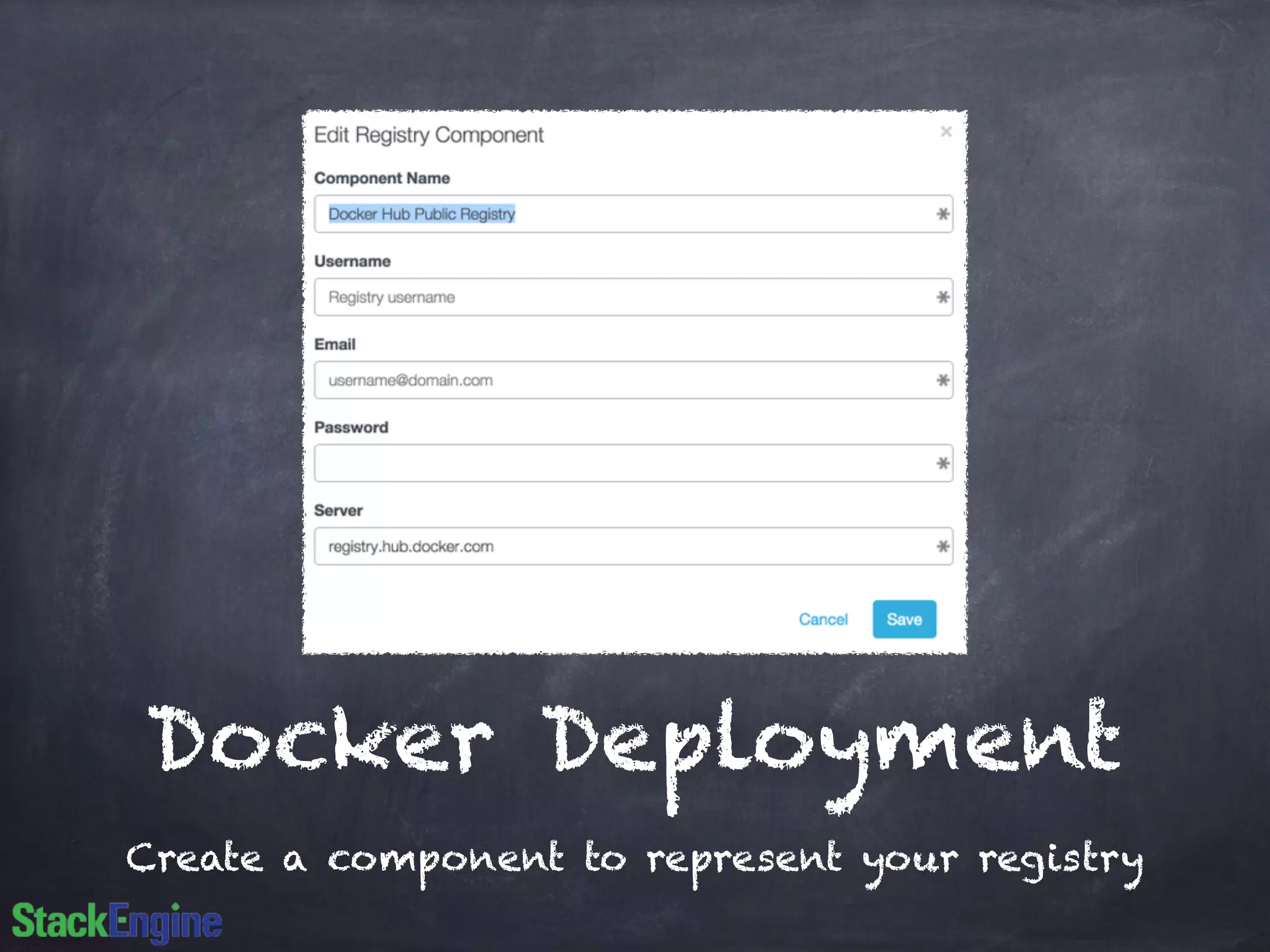 Docker Deployment 
Create a component to represent your registry 
 