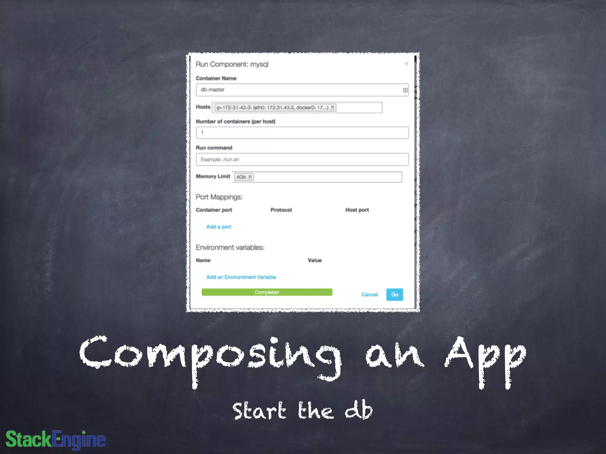 Composing an App 
Start the db 
 