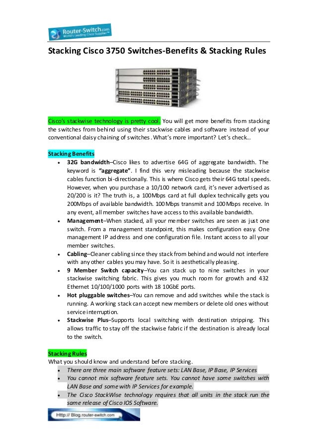 Stacking cisco 3750 switches benefits & stacking rules