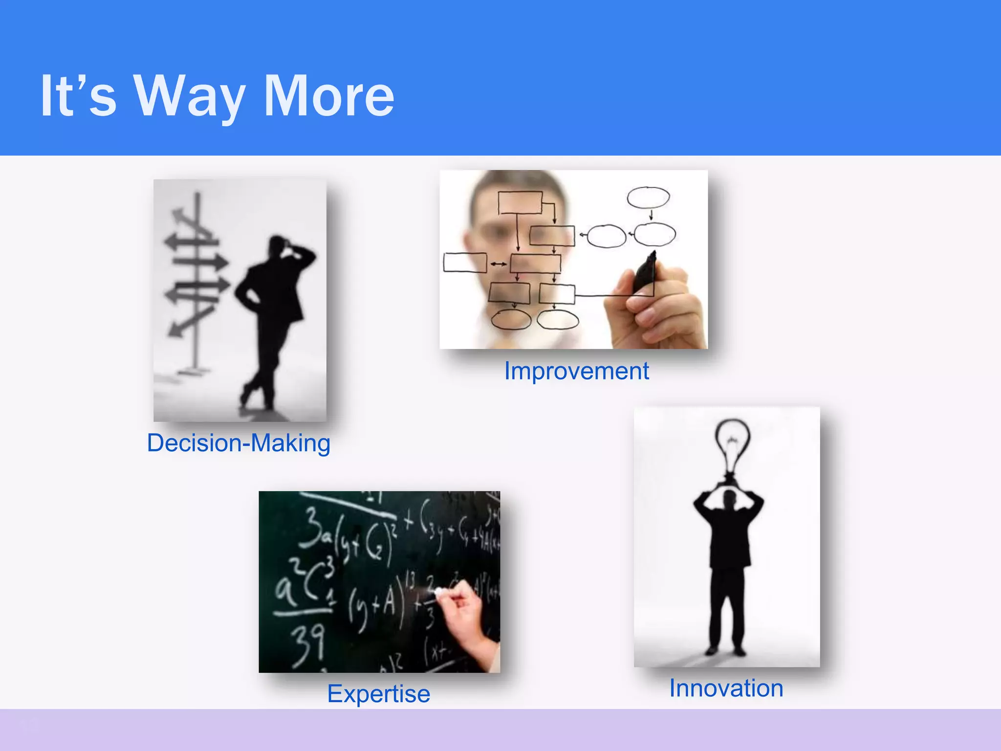 It’s Way More



                               Improvement

     Decision-Making




                   Expertise                 Innovation
13
 